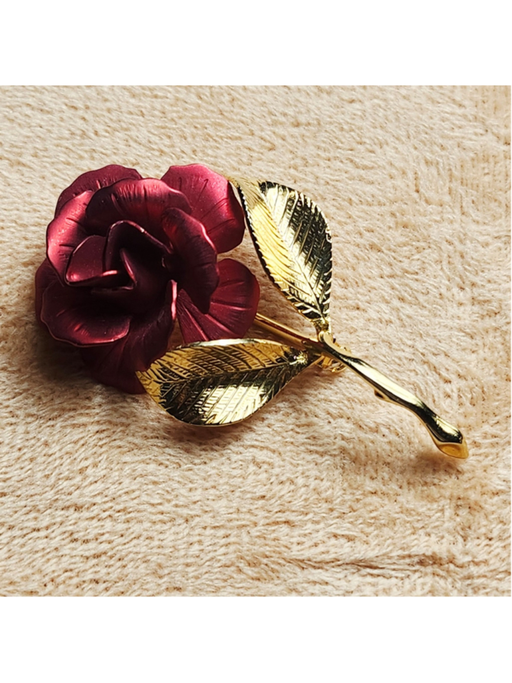 Cerrito Red Rose Brooch Gold Tone Enamel Floral Pin